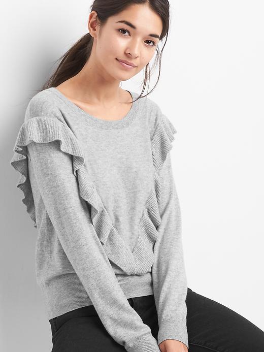 View large product image 1 of 1. Ruffle crewneck pullover