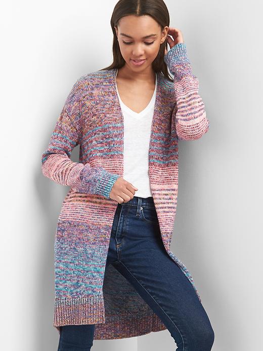 Image number 1 showing, Marled stripe open-front cardigan