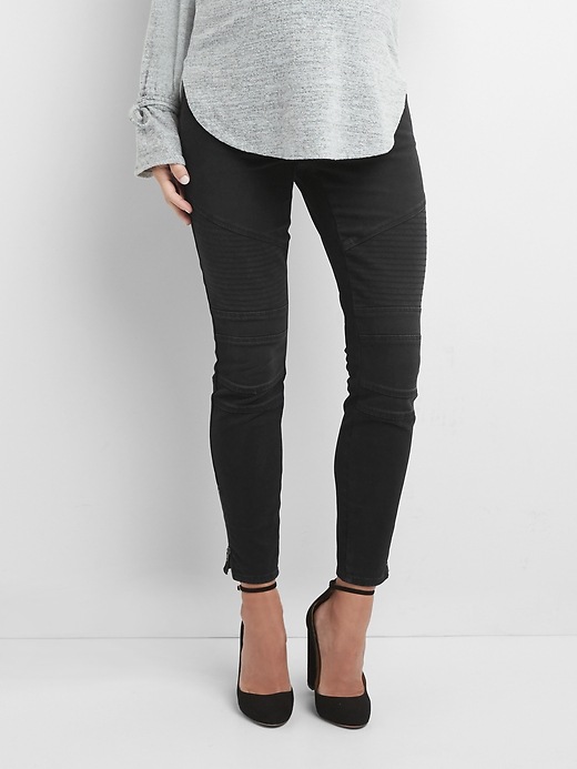Image number 1 showing, Maternity inset panel moto true skinny ankle jeans