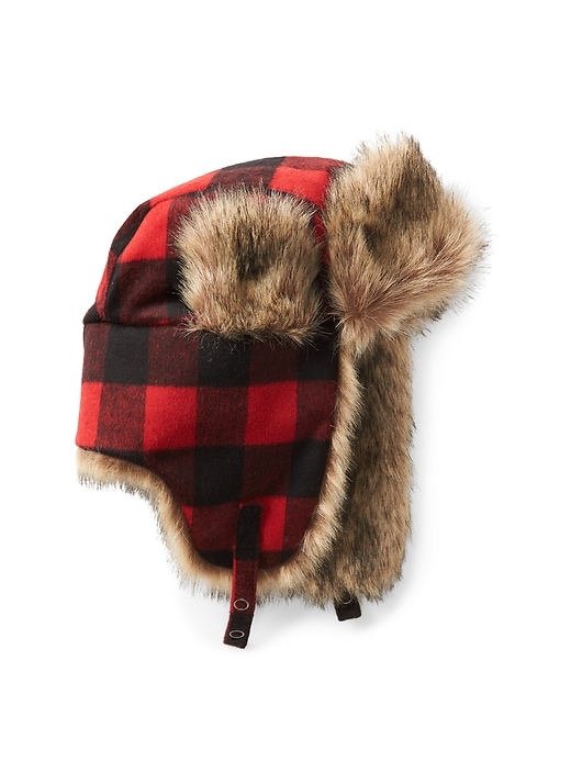 View large product image 1 of 1. Wool plaid trapper hat