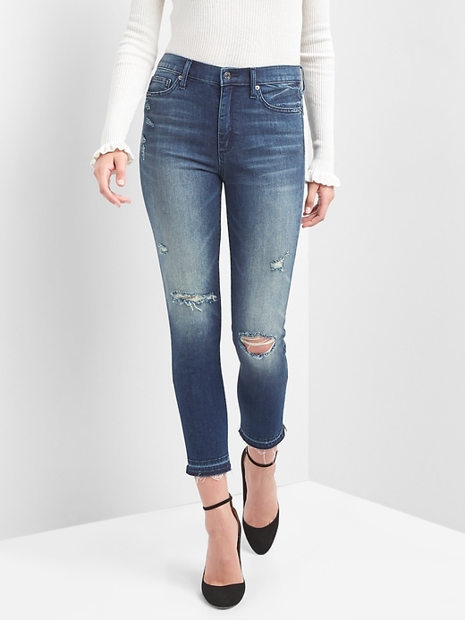 Image number 1 showing, Super High Rise True Skinny Ankle Jeans with Destruction
