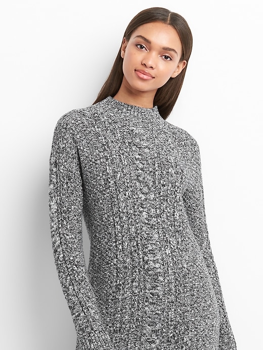 Image number 1 showing, Mockneck cable-knit sweater dress