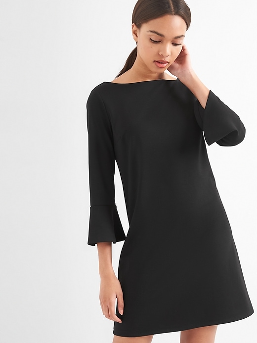 View large product image 1 of 1. Ponte bell sleeve shift dress