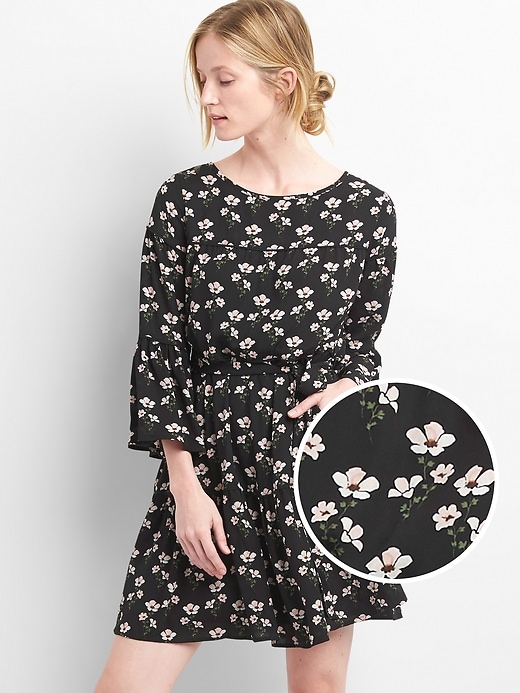 Image number 1 showing, Floral bell-sleeve tiered dress