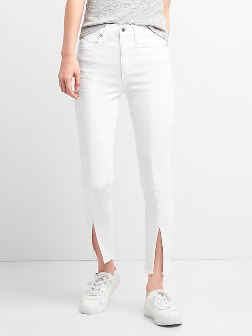 Image number 1 showing, High Rise True Skinny Ankle Jeans with Slit Hem