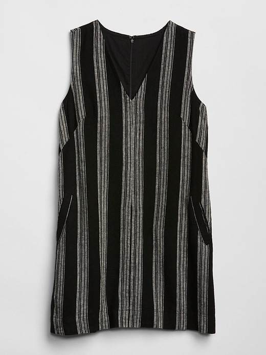 Image number 6 showing, Sleeveless V-Neck Stripe Shift Dress in Linen-Cotton