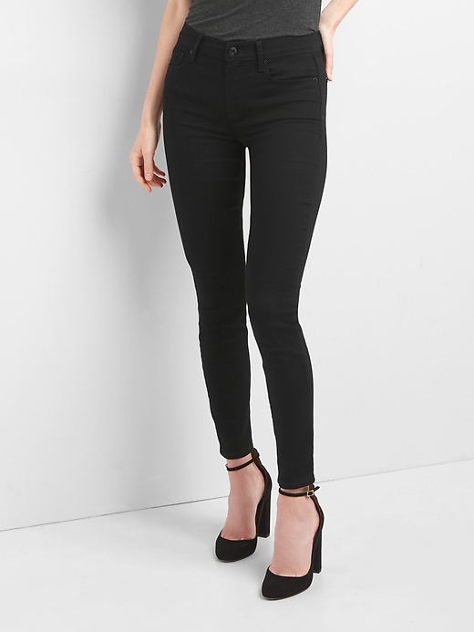 Image number 1 showing, Mid Rise True Skinny Jeans in Everblack