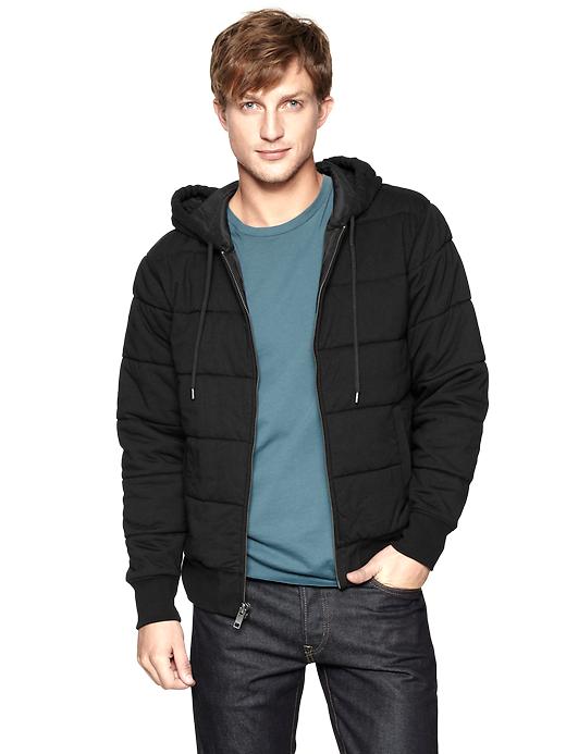 View large product image 1 of 1. Knit puffer zip hoodie