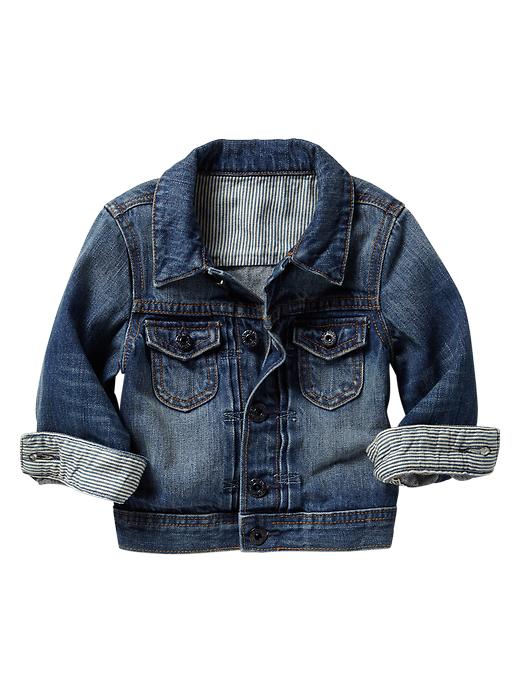 Clothing Gap Girls Jean Jacket Railroad-stripe Denim Jacket