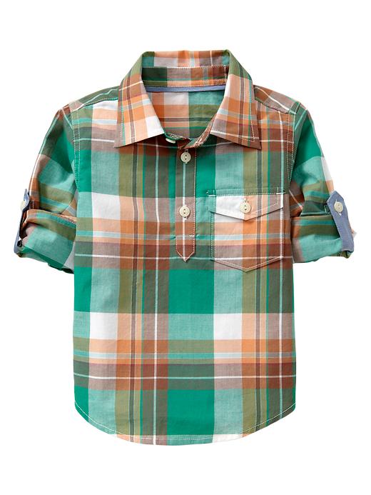View large product image 1 of 1. Convertible plaid popover shirt