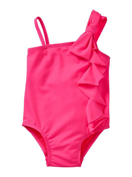 View large product image 1 of 1. Ruffle bow one-piece