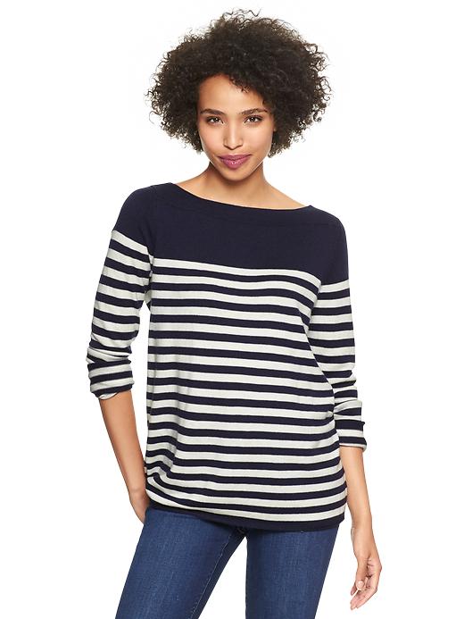 Image number 1 showing, Eversoft envelope-neck block-stripe sweater