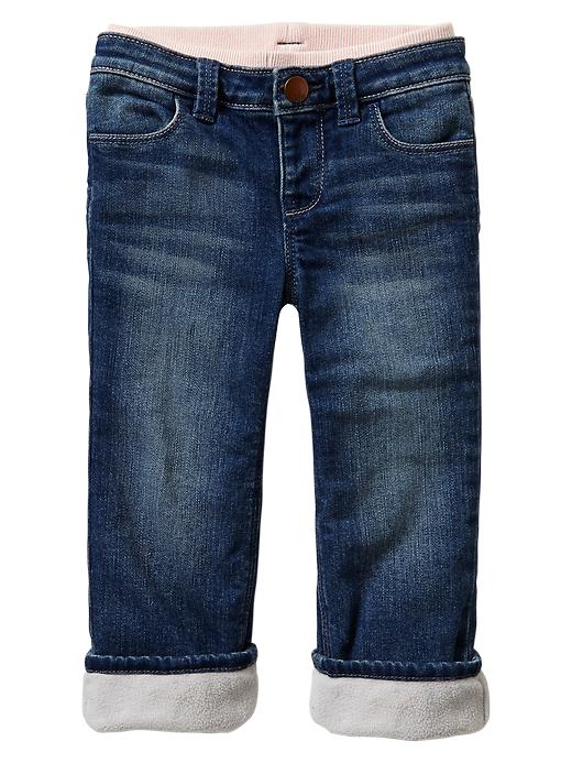 Fleece-lined knit-waist straight jeans