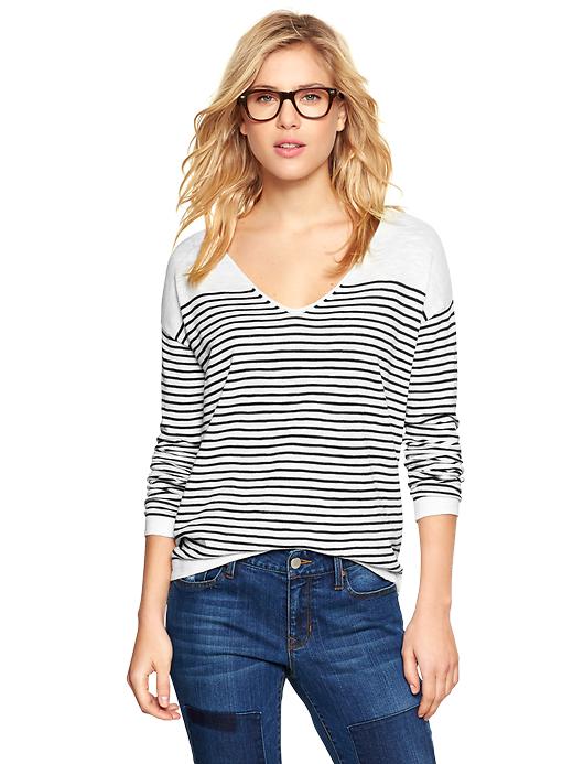 View large product image 1 of 1. Stripe V-neck sweater