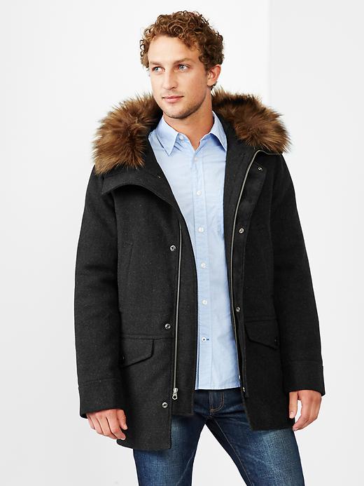 Image number 1 showing, Wool fur trim jacket