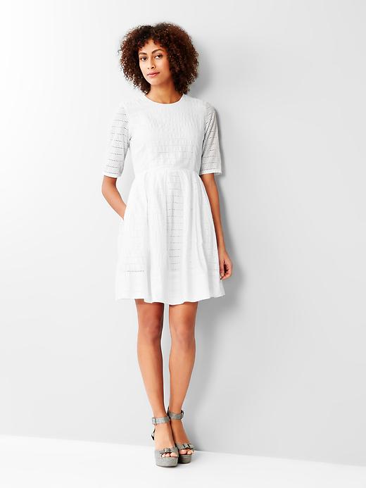 View large product image 1 of 1. Eyelet-stripe fit & flare dress