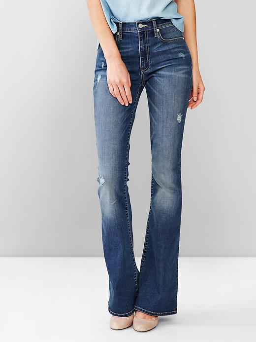 Image number 1 showing, 1969 resolution vintage destructed skinny flare jeans