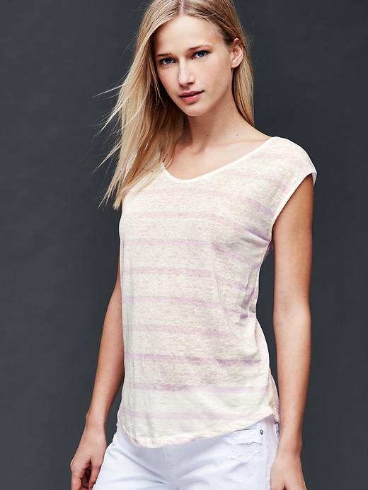 View large product image 1 of 2. Linen cap sleeve stripe tee