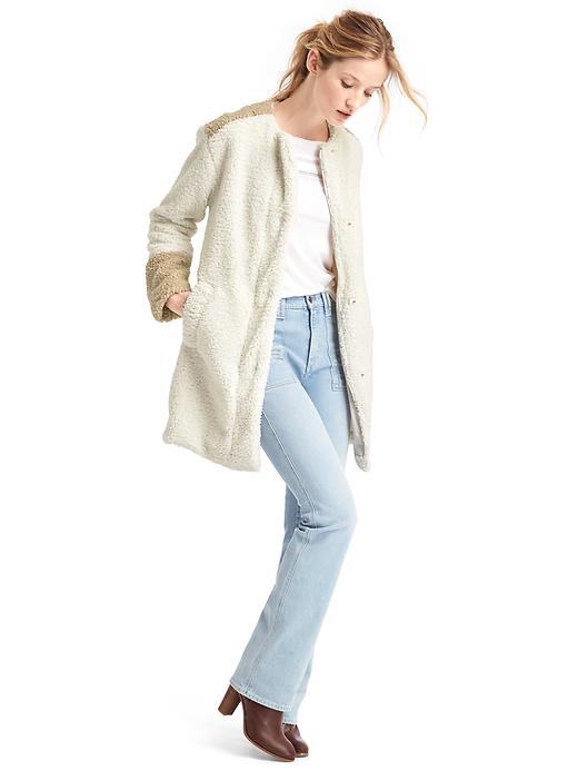 Cozy sherpa collarless coat Gap