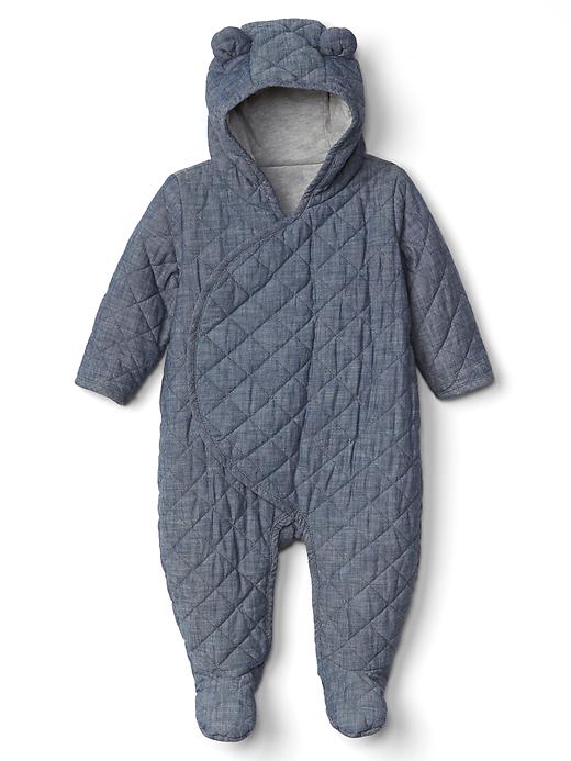 View large product image 1 of 3. Quilted chambray bear one-piece