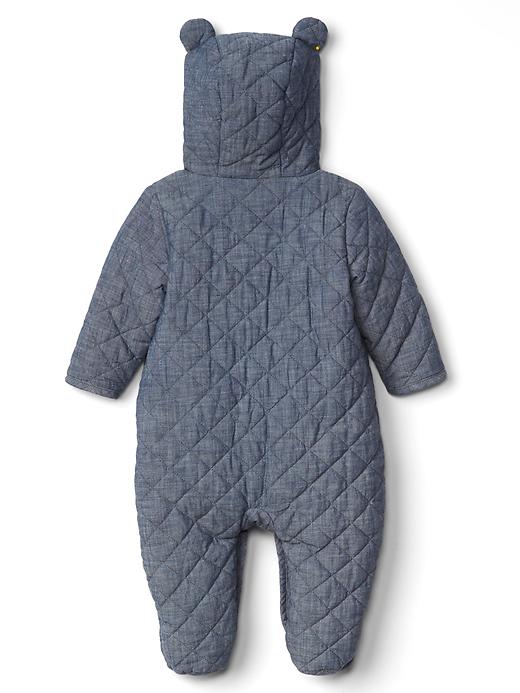 View large product image 2 of 3. Quilted chambray bear one-piece