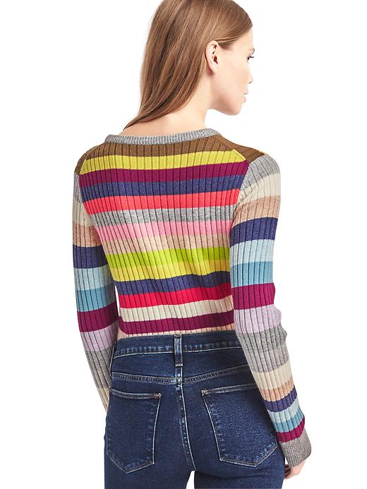 Image number 2 showing, Crazy stripe merino wool blend ribbed sweater