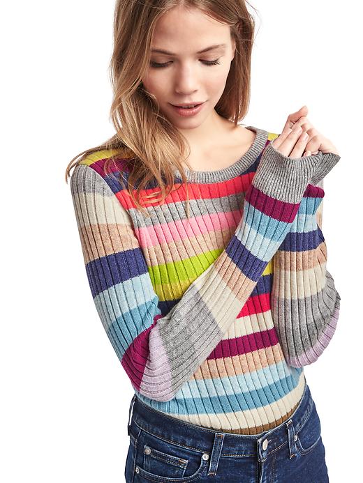 Image number 3 showing, Crazy stripe merino wool blend ribbed sweater