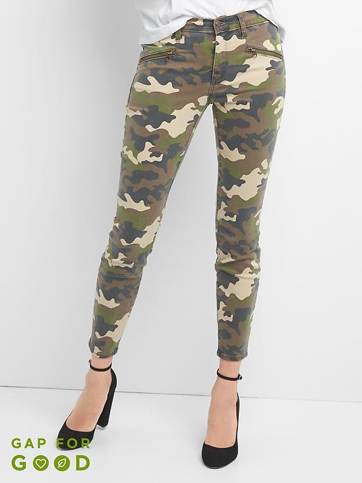 Image number 1 showing, Mid rise camo zip true skinny jeans