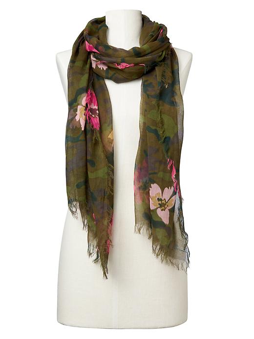 View large product image 2 of 2. Camo floral fringe scarf