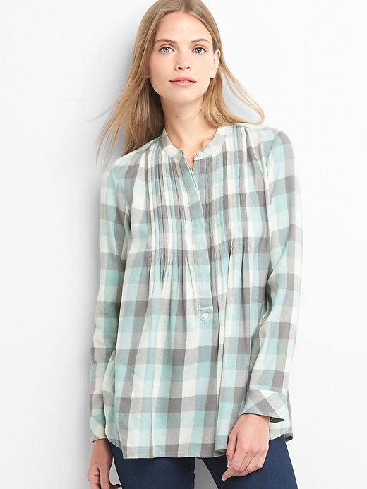 Image number 1 showing, Plaid pintuck long sleeve shirt