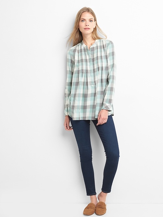 Image number 3 showing, Plaid pintuck long sleeve shirt