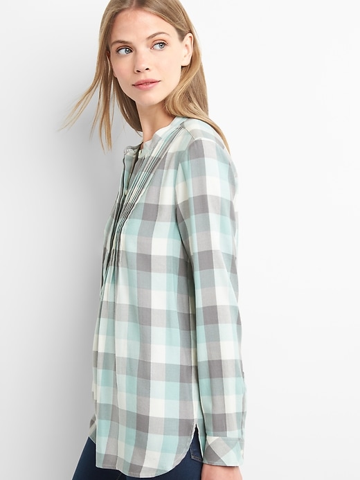 Image number 5 showing, Plaid pintuck long sleeve shirt