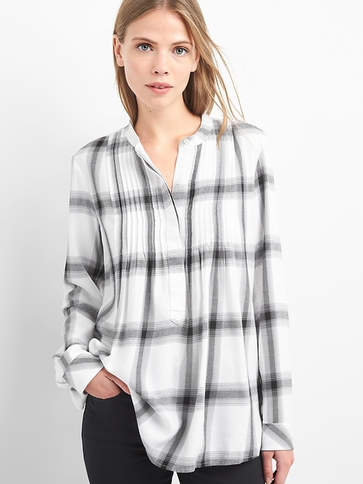 Image number 8 showing, Plaid pintuck long sleeve shirt