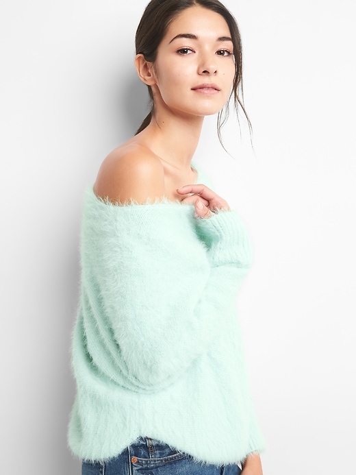 Image number 5 showing, Boatneck feathered yarn sweater
