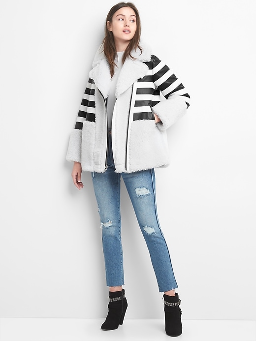 Image number 3 showing, Limited Edition leather stripe shearling coat