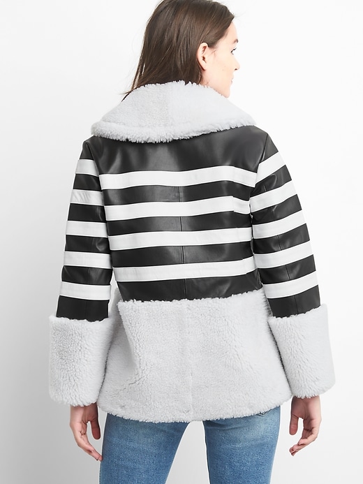 Image number 2 showing, Limited Edition leather stripe shearling coat