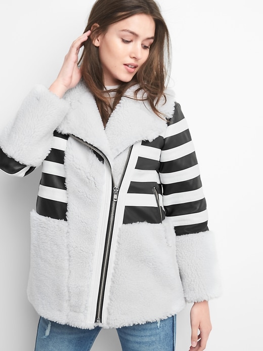 Image number 5 showing, Limited Edition leather stripe shearling coat