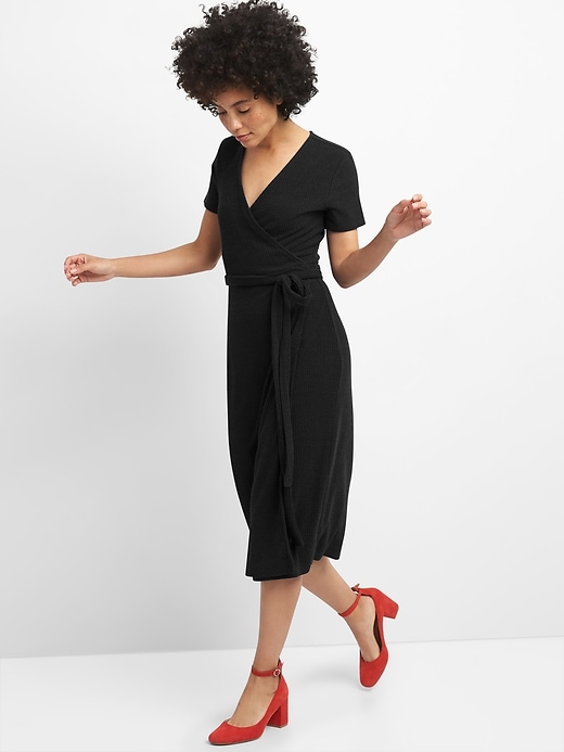 View large product image 1 of 1. Softspun Midi Wrap Dress in Ribbed