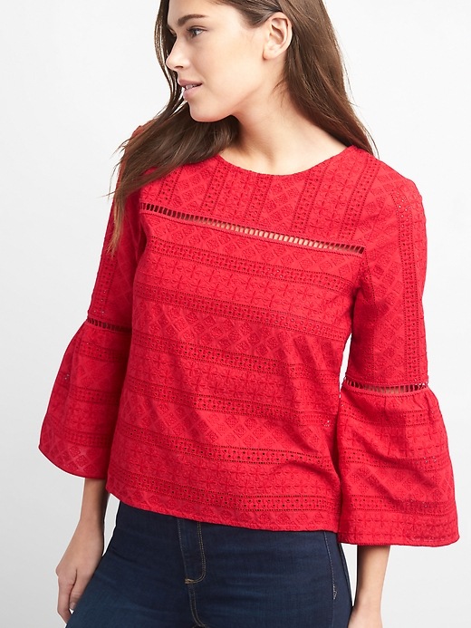 Image number 5 showing, Eyelet bell-sleeve top