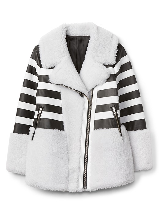 Image number 6 showing, Limited Edition leather stripe shearling coat