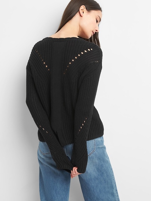 Image number 2 showing, Textured Split-Back Crewneck Sweater