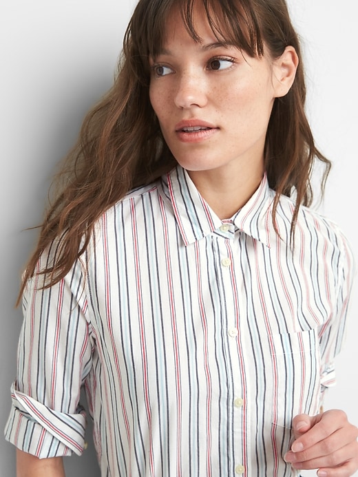 Image number 1 showing, New Fitted Boyfriend Stripe Shirt in Poplin