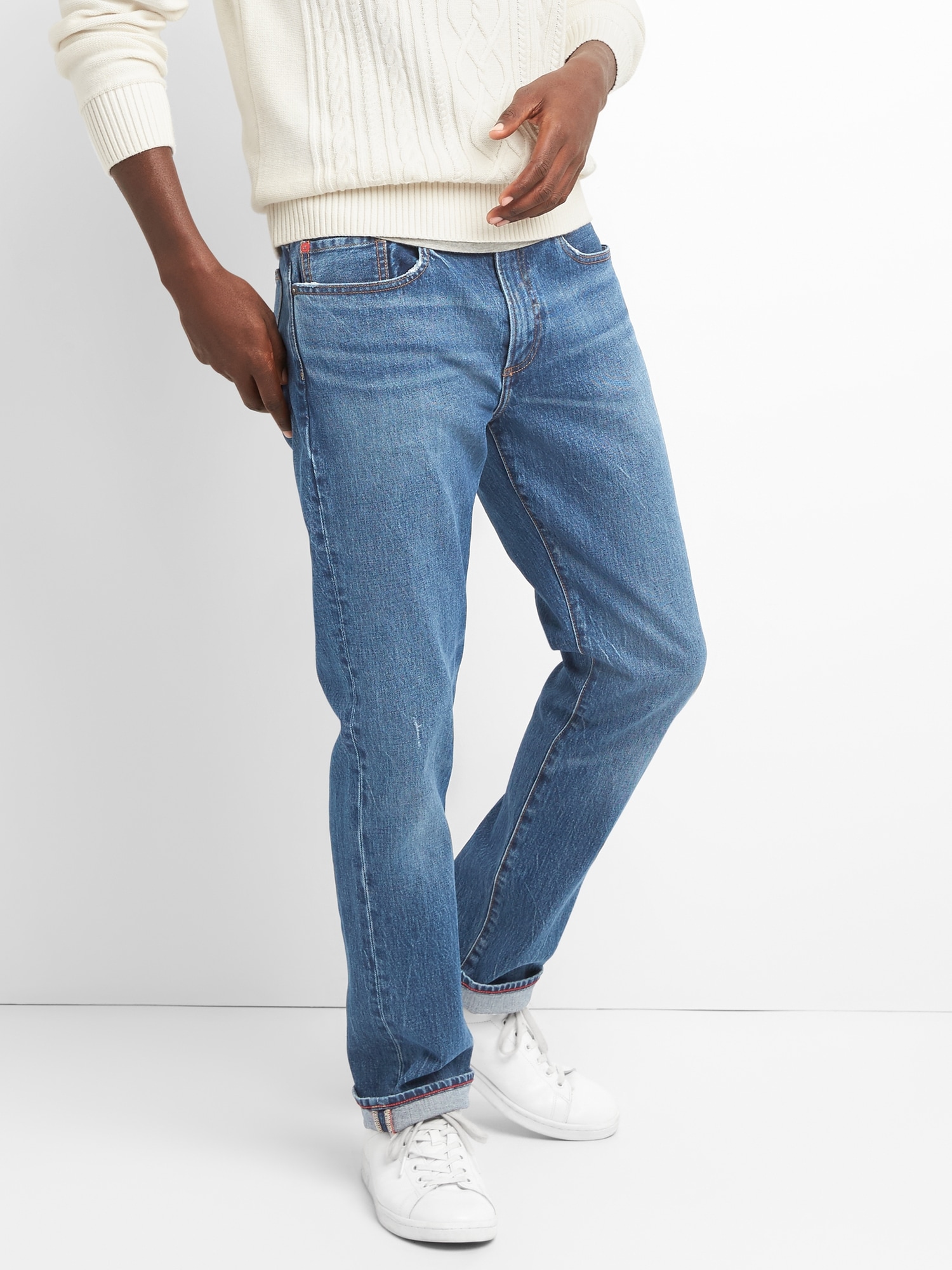 GAP Cone Denim Men's Distressed Jeans in Slim Fit with GapFlex NEW
