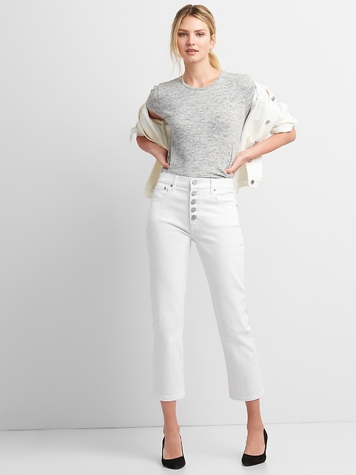 Image number 3 showing, High Rise Straight Crop Jeans with Button-Fly