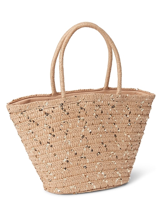 View large product image 1 of 1. Sequin Straw Tote