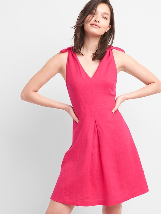 View large product image 1 of 1. Sleeveless Tie-Shoulder Dress in Linen