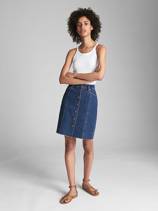 Image number 3 showing, High Rise Button-Front Denim Skirt