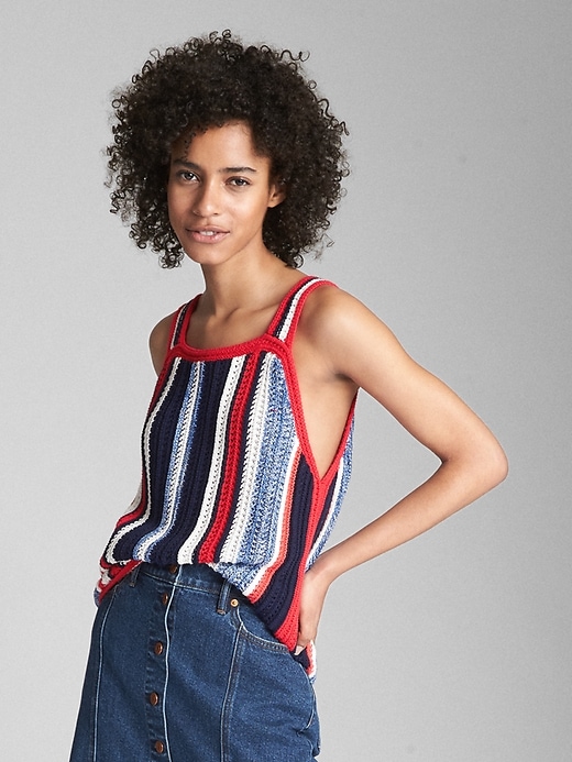 Image number 1 showing, Crochet Mix-Stripe Tank Top