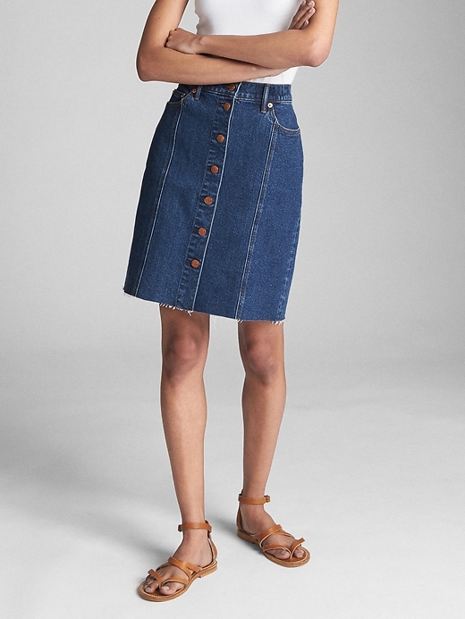 Image number 1 showing, High Rise Button-Front Denim Skirt