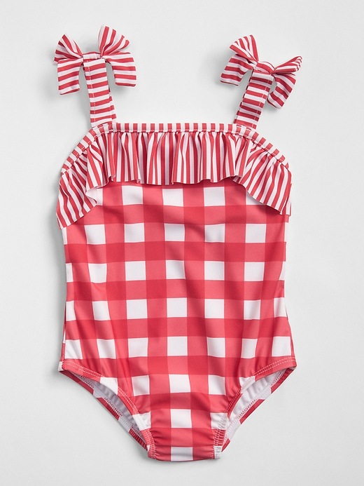 Image number 1 showing, Gingham Ruffle Swim One-Piece
